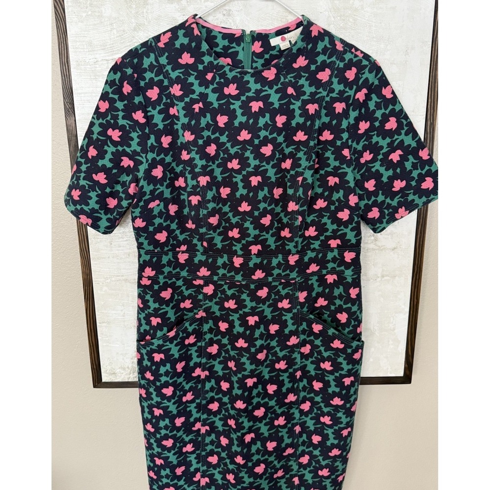 Boden Louise Textured Forest Bloom Midi‎ Sheath Dress Pockets Size 10 Green Pink - Picture 4 of 13